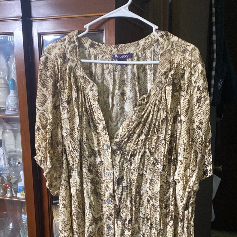 Roaman's Beige and Brown Patterned Top